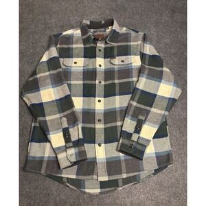 Orvis Plaid Flannel Shirt Men's Large Green Blue Button Front Outdoors.  B1